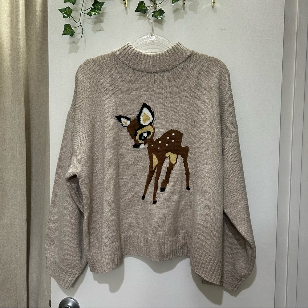 Beige Deer Intarsia Mock Neck Sweater - Picture 2 of 5